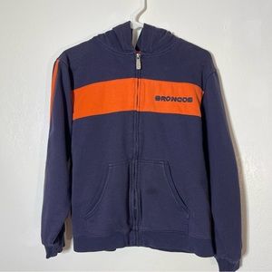 NFL Team Apparel, Denver Broncos ZipUp Hoodie, Similar to a Small/Medium.